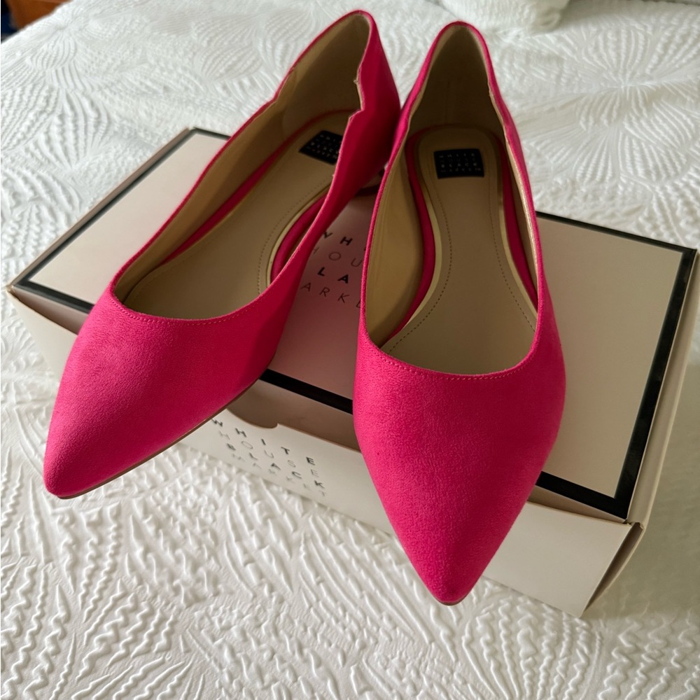 White House Black Market Pink Flats Suede Pointed-Toe with Gold Accent - NWT